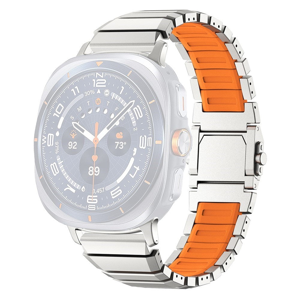 Samsung Galaxy Watch Ultra 2 / Ultra (47mm) Magnetisk Metall Armband m. Silikon - Silver / Orange