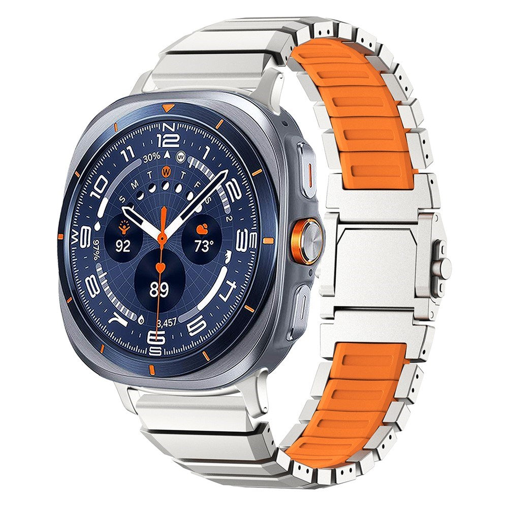 Samsung Galaxy Watch Ultra 2 / Ultra (47mm) Magnetisk Metall Armband m. Silikon - Silver / Orange