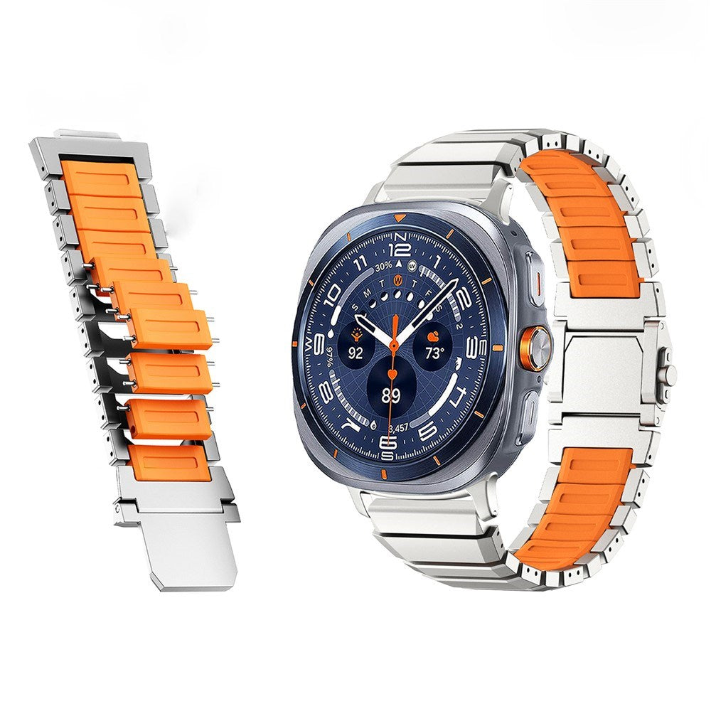 Samsung Galaxy Watch Ultra 2 / Ultra (47mm) Magnetisk Metall Armband m. Silikon - Silver / Orange