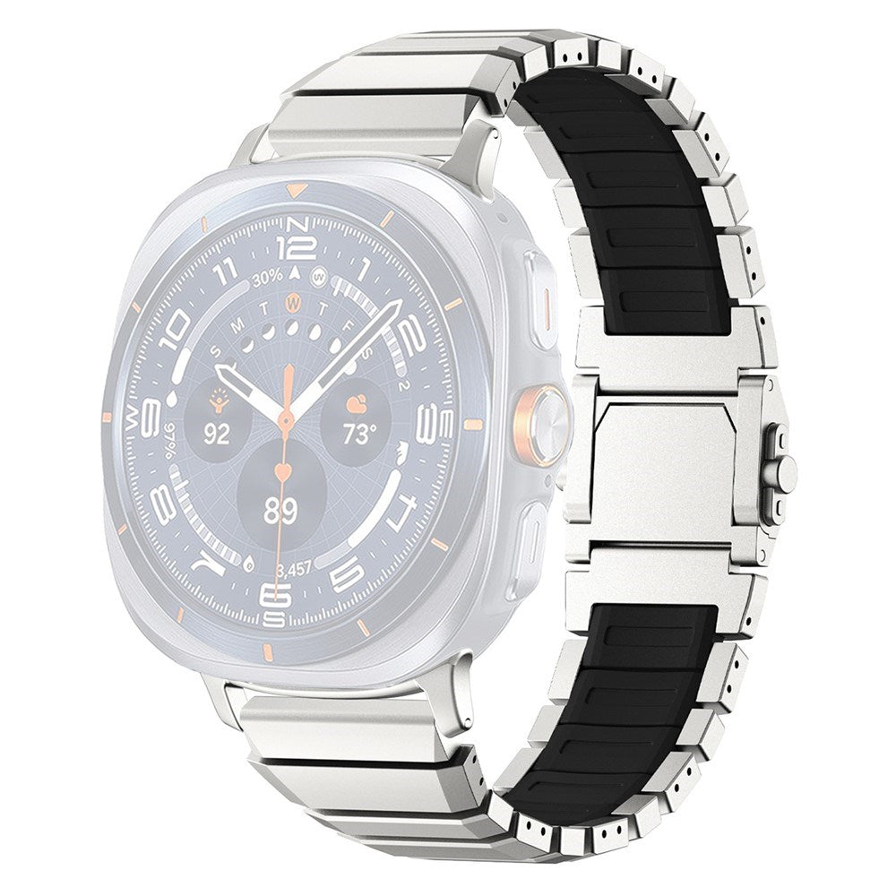 Samsung Galaxy Watch Ultra 2 / Ultra (47mm) Magnetisk Metall Armband m. Silikon - Silver / Svart