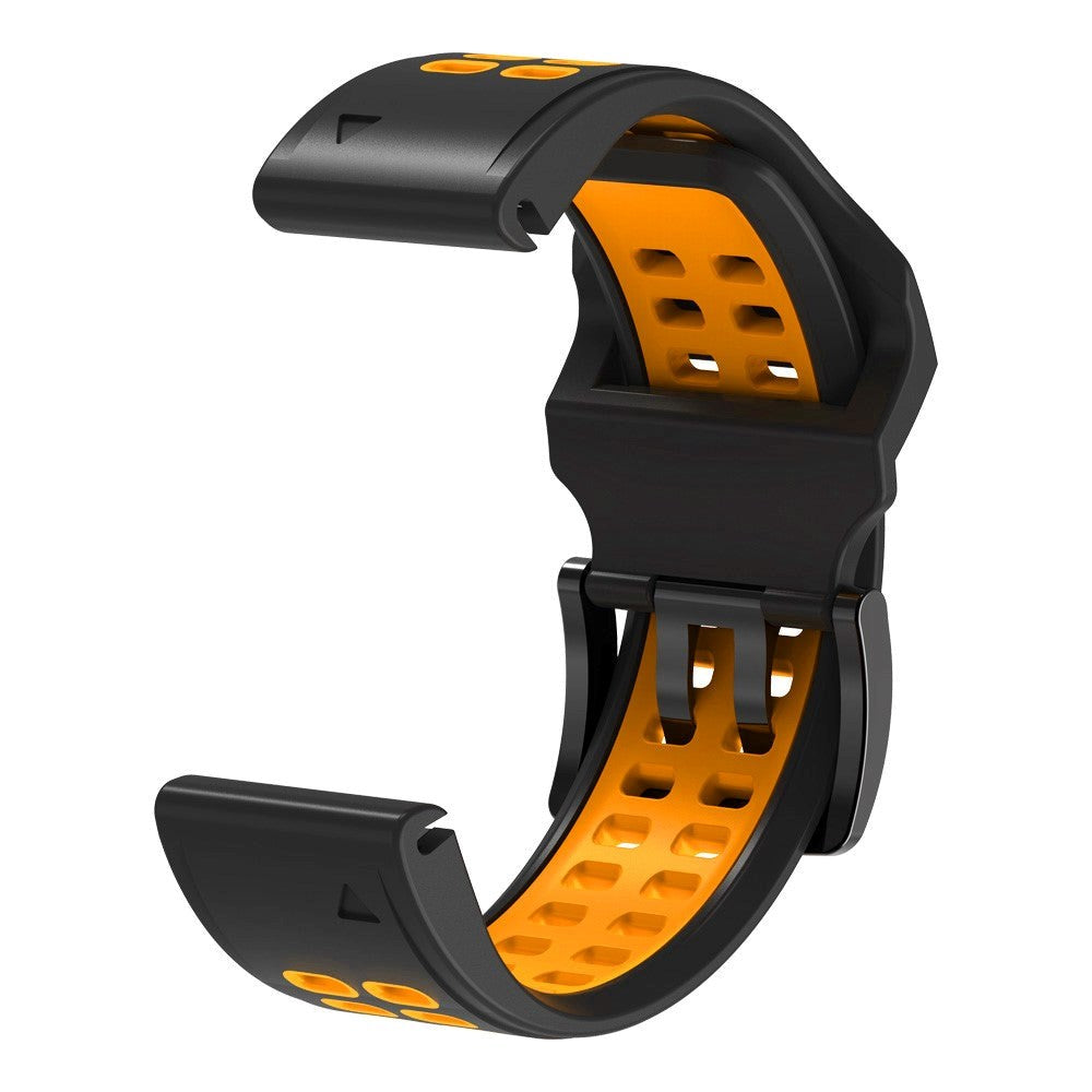 Garmin Universal Dobbelt-hullet Silikone Rem (26mm QuickFit) - Sort / Orange