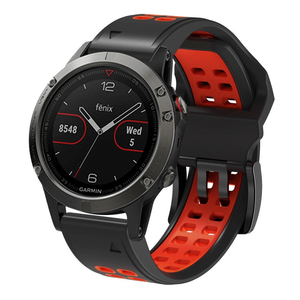 Garmin Universal Dobbelt-hullet Silikone Rem (26mm QuickFit) - Sort / Rød