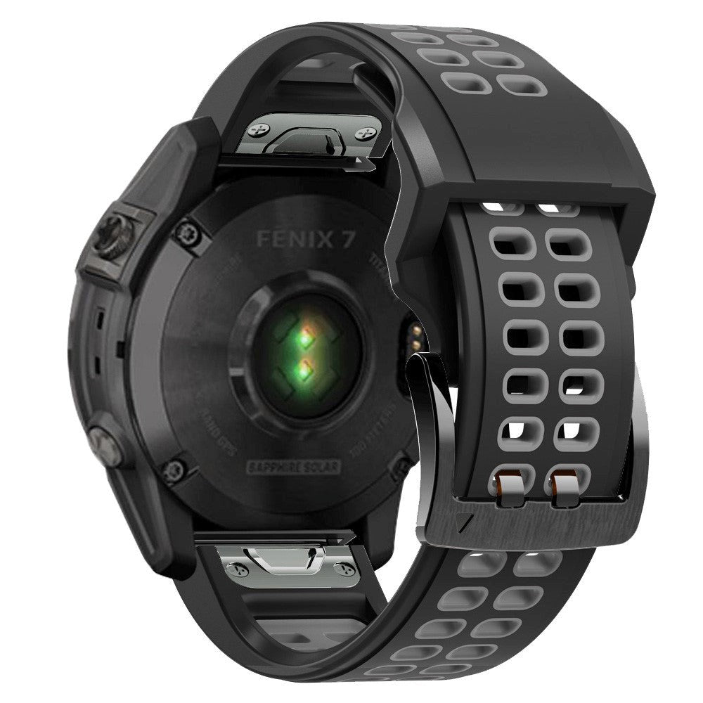 Garmin Universal Dobbelt-hullet Silikone Rem (26mm QuickFit) - Sort / Grå