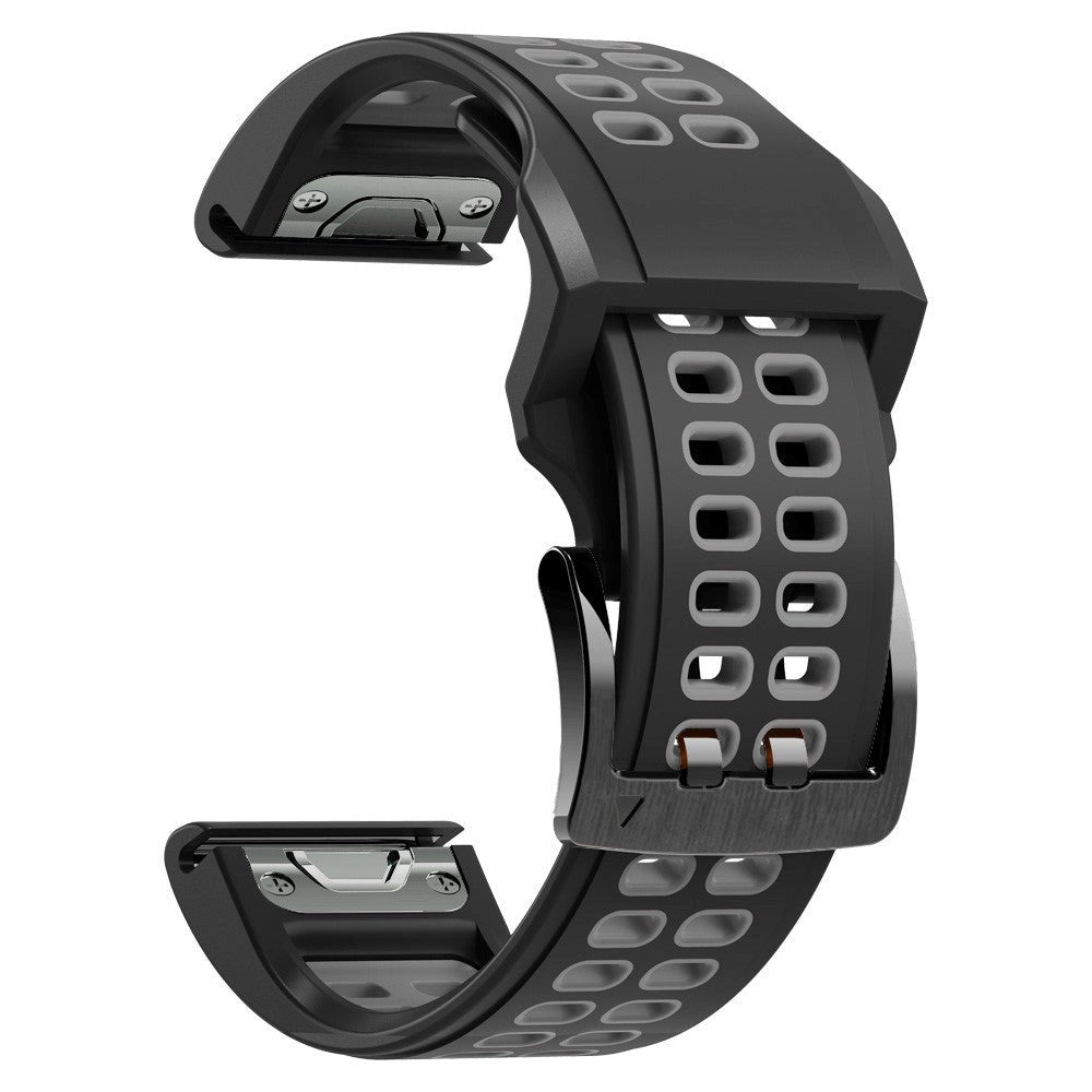 Garmin Universal Dobbelt-hullet Silikone Rem (26mm QuickFit) - Sort / Grå