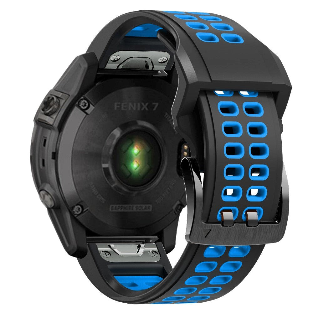 Garmin Universal Dobbelt-hullet Silikone Rem (26mm QuickFit) - Sort / Blå