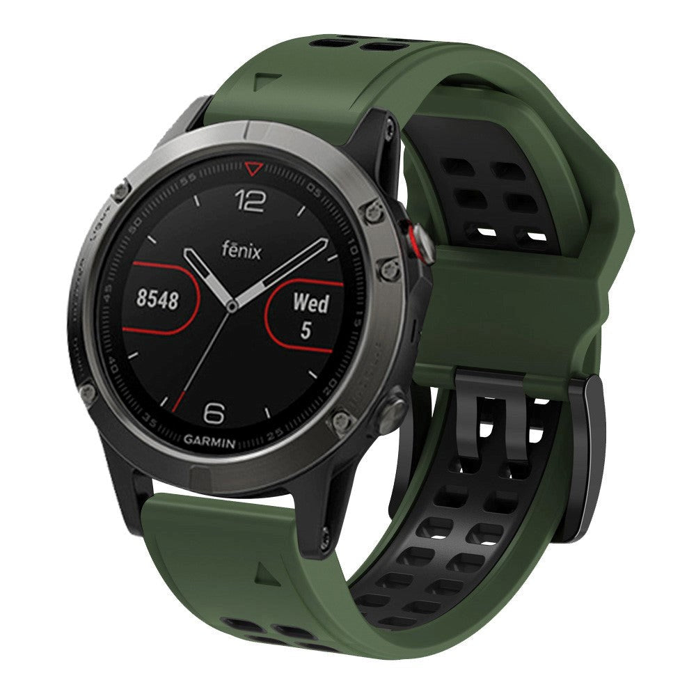 Garmin Universal Dobbelt-hullet Silikone Rem (26mm QuickFit) - Militær Grøn / Sort