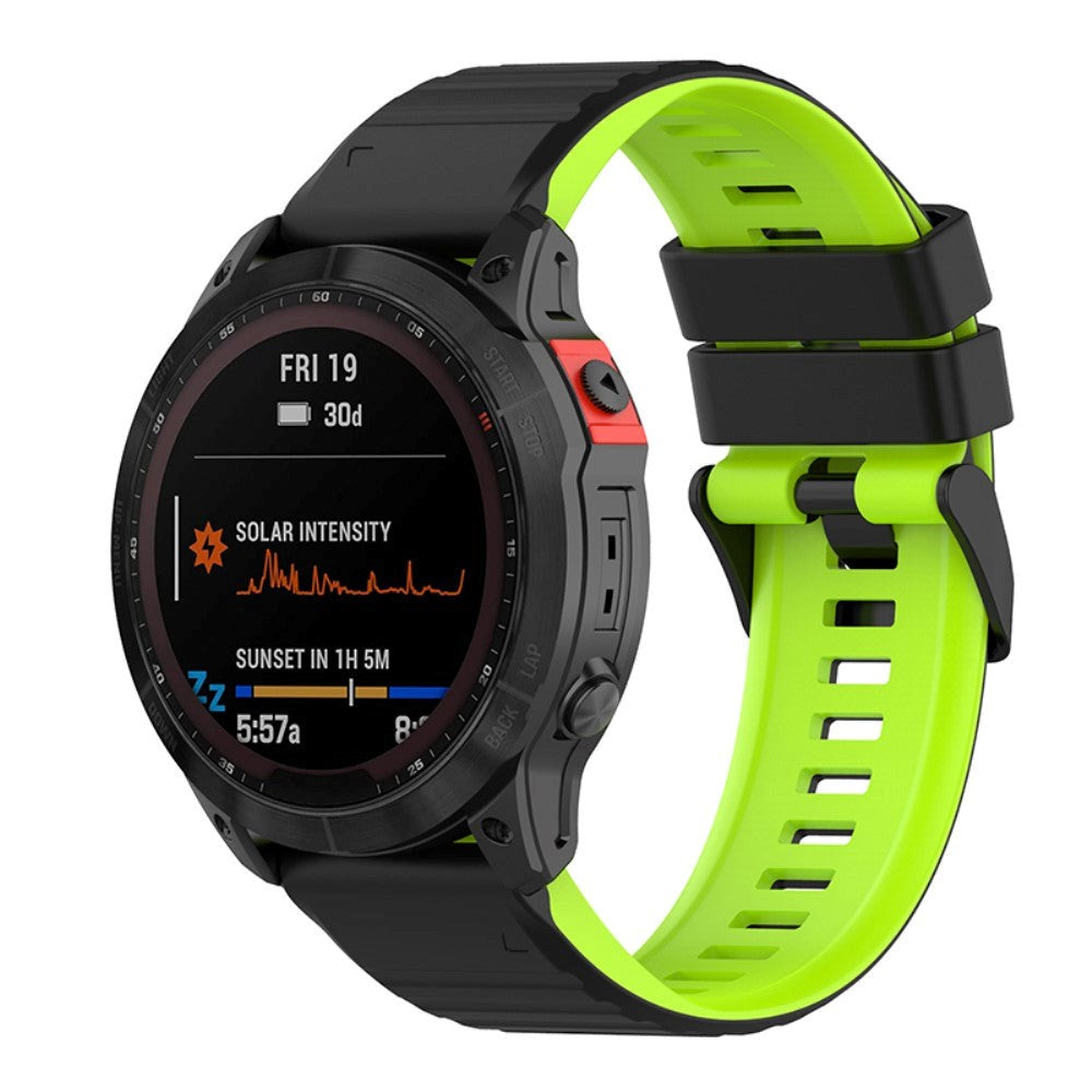 Universal Garmin 26mm Ribbed Silicone Strap m. Verktyg - Svart / grönt