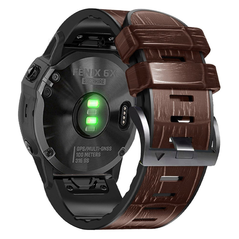 Universal Garmin 22mm QuickFit PU-läderrem med krokodilstruktur - brun / Svart