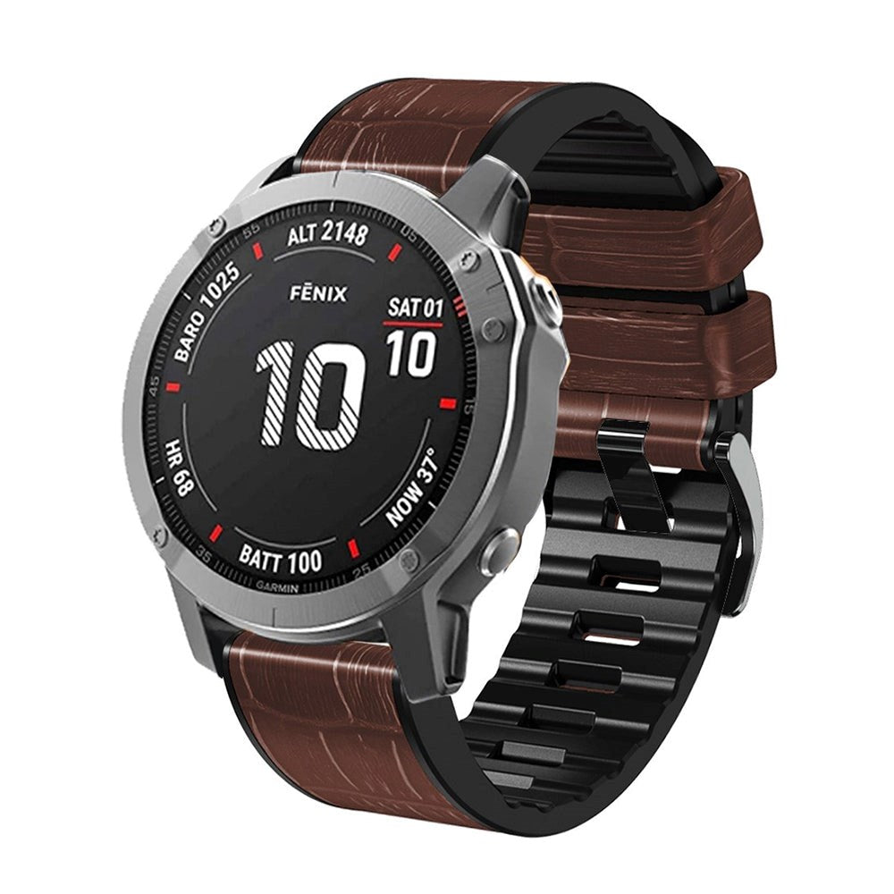 Universal Garmin 22mm QuickFit PU-läderrem med krokodilstruktur - brun / Svart