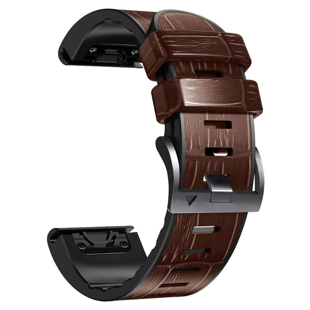 Universal Garmin 22mm QuickFit PU-läderrem med krokodilstruktur - brun / Svart