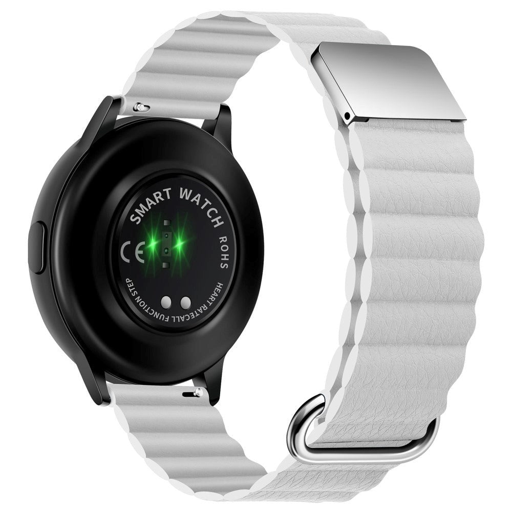 Smartwatch Rem 20mm Magnetisk Litchi Läder - Vit / Sølv