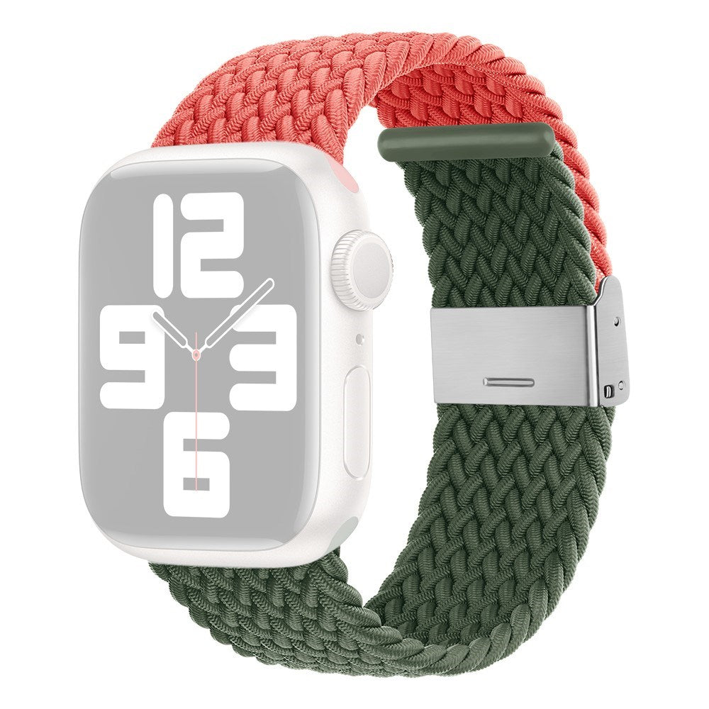Apple Watch (38/40/SE/41/42mm) Tvåfärgat nylonarmband - Orange / Grön