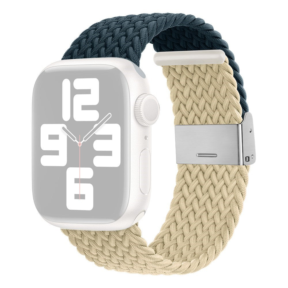 Apple Watch (38/40/SE/41/42mm) Tvåfärgat nylonarmband - Mörkblå / Beige