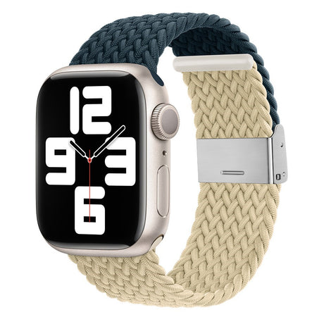 Apple Watch (38/40/SE/41/42mm) Tvåfärgat nylonarmband - Mörkblå / Beige
