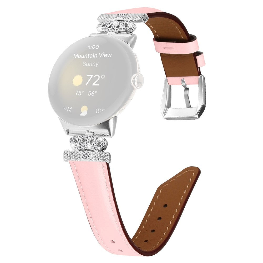 Google Pixel Watch 1 / 2 / 3 Läderrem med Silver Strass Spänne - Rosa