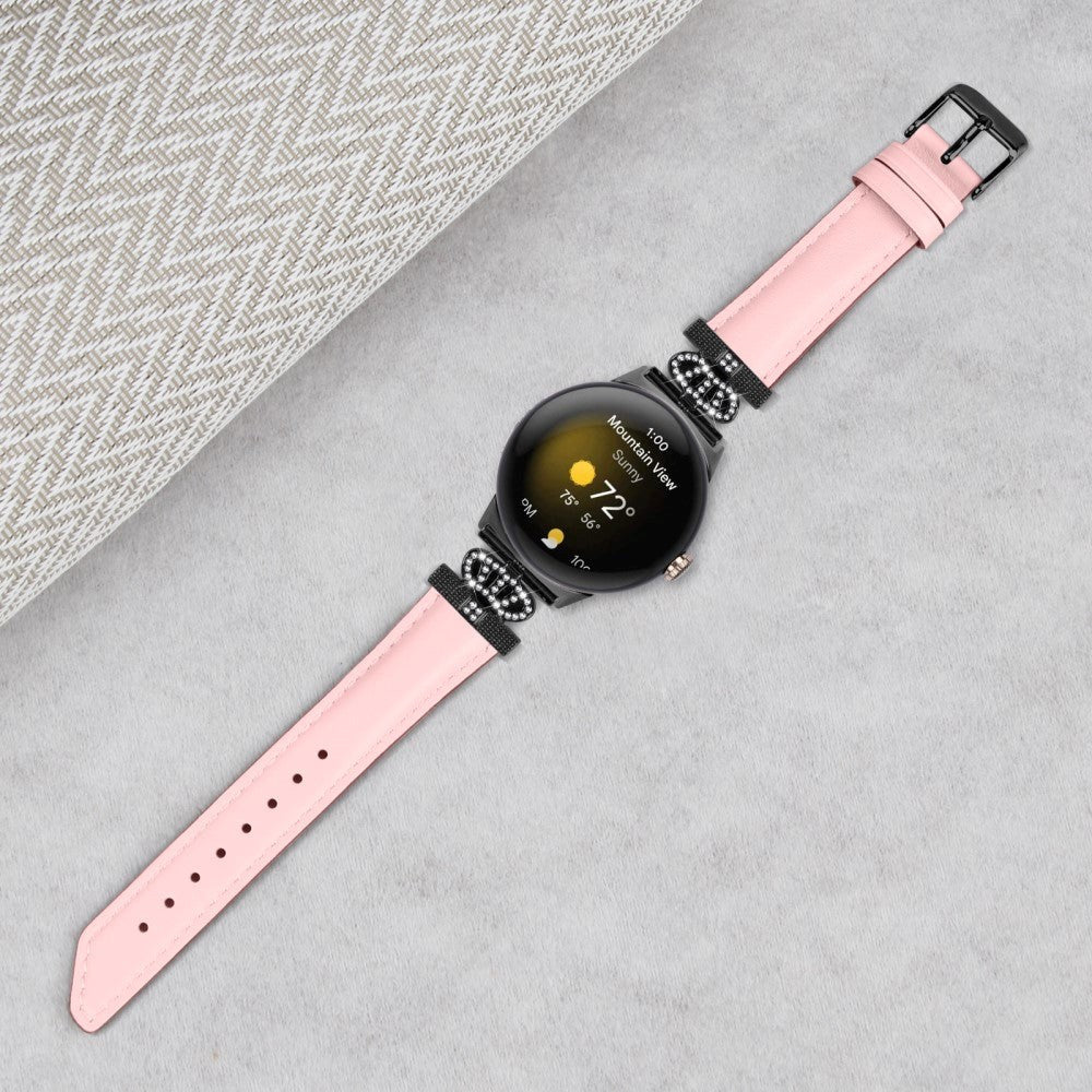 Google Pixel Watch 1 / 2 / 3 Läderrem med Svart Strass Spänne - Rosa