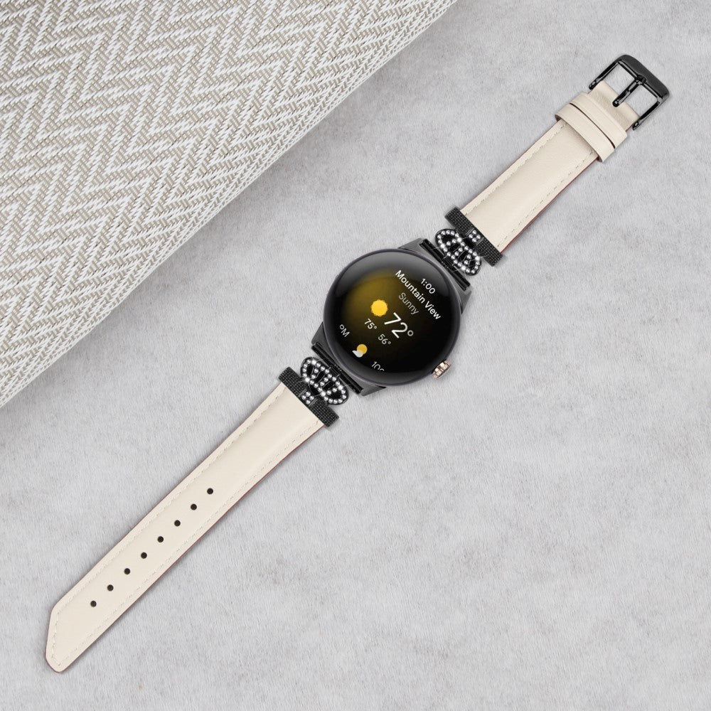 Google Pixel Watch 1 / 2 / 3 Läderrem med Svart Strass Spänne - Beige