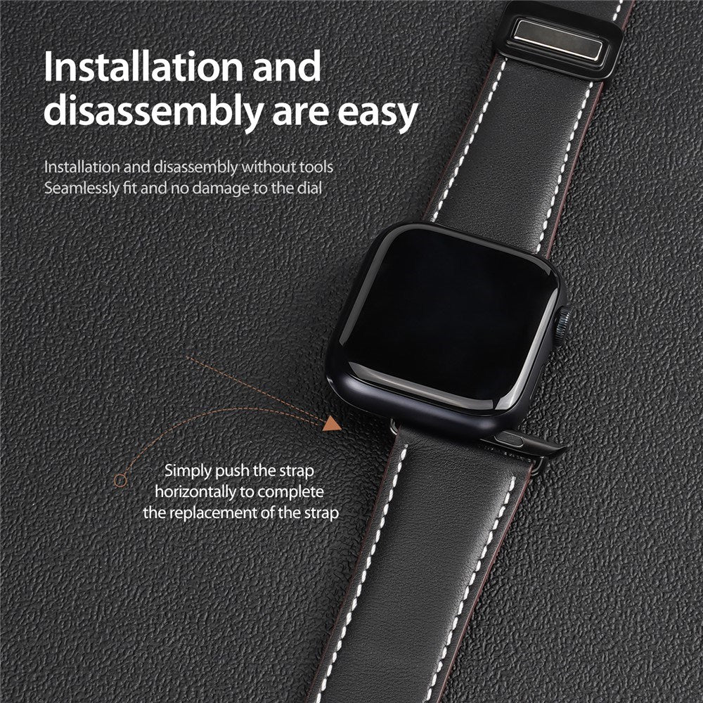 Apple Watch (42/44/SE/45/46/49mm) DUX DUCIS Klockarmband i Konstläder – Svart