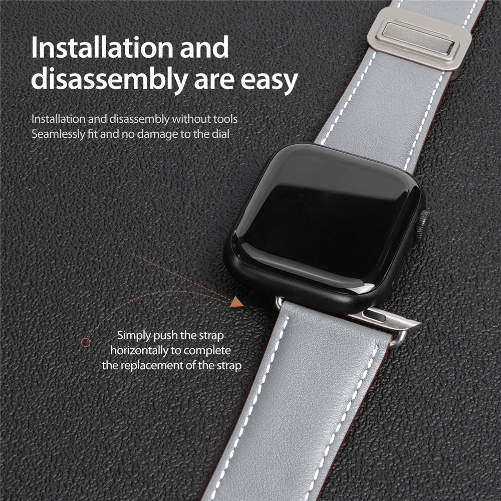 Apple Watch (42/44/SE/45/46/49mm) DUX DUCIS Klockarmband i Konstläder – Grå