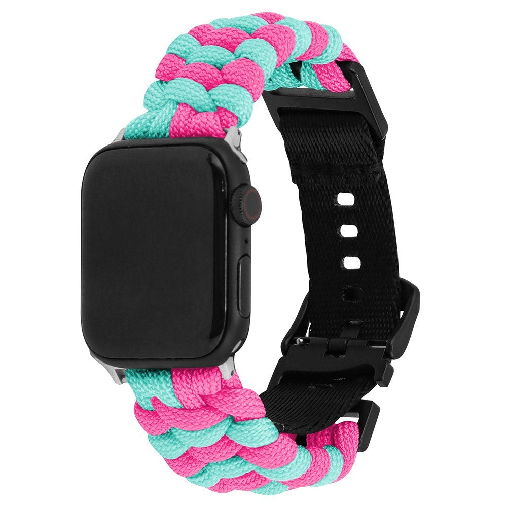 Apple Watch (42/44/SE/45/46/49mm) EIDERWOOD Flätat Nylon Armband - Blå / Rosa