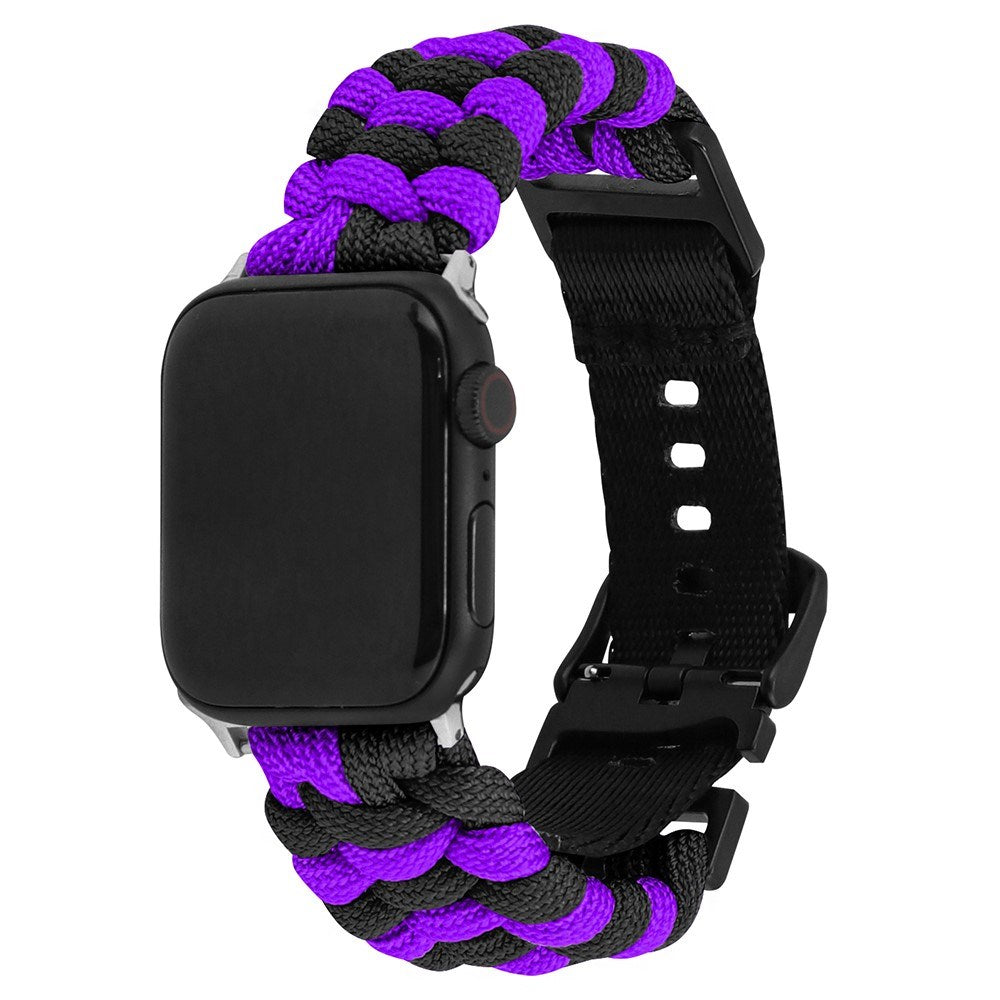 Apple Watch (42/44/SE/45/46/49mm) EIDERWOOD Flätat Nylon Armband - Lila / Svart