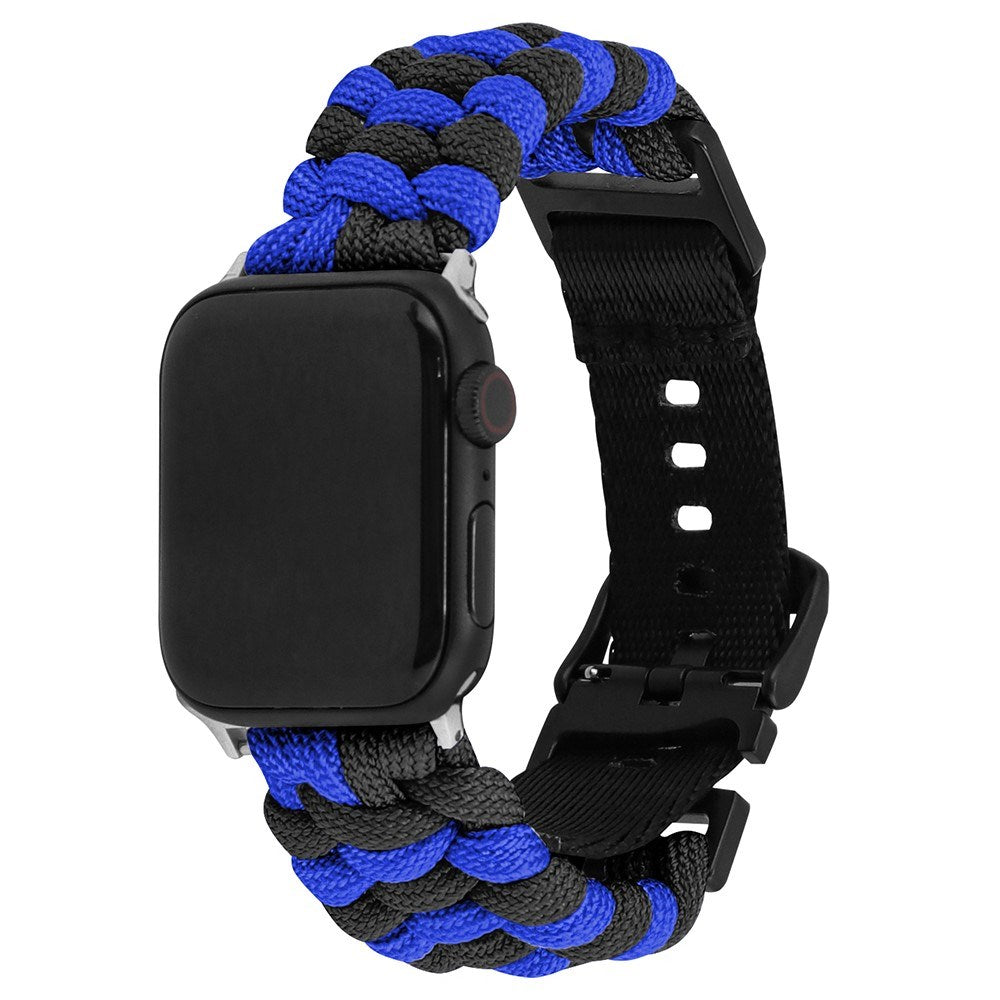 Apple Watch (42/44/SE/45/46/49mm) EIDERWOOD Flätat Nylon Armband - Blå / Svart