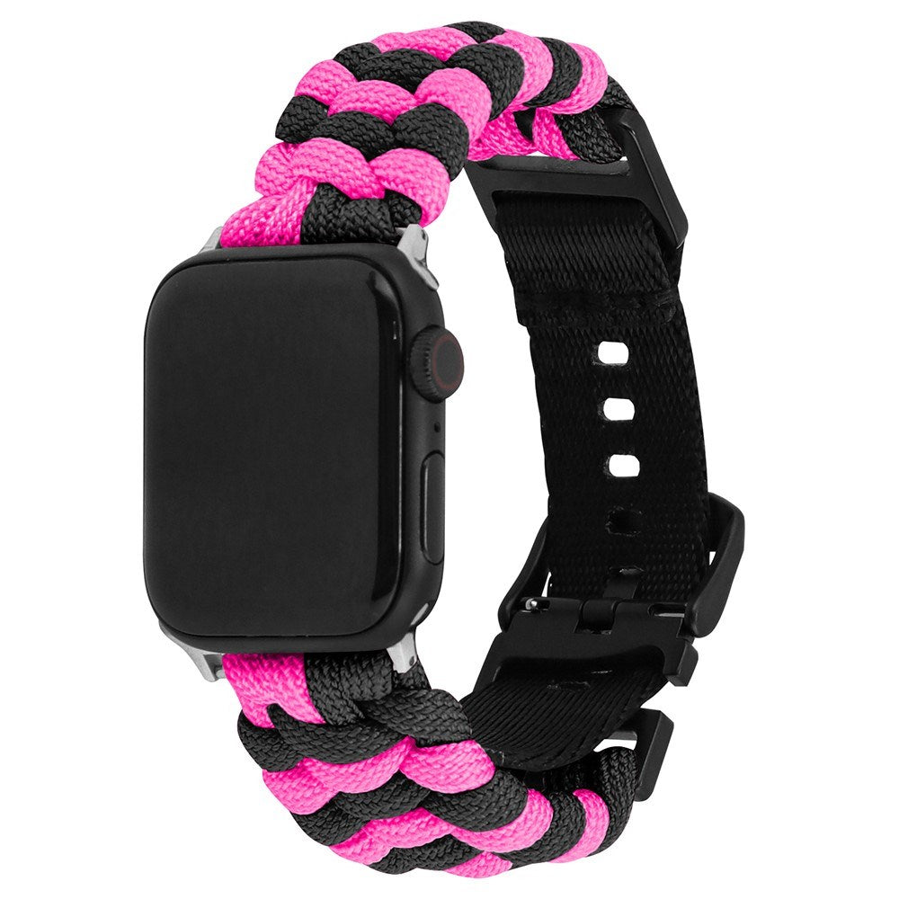 Apple Watch (42/44/SE/45/46/49mm) EIDERWOOD Flätat Nylon Armband - Svart / Rosa