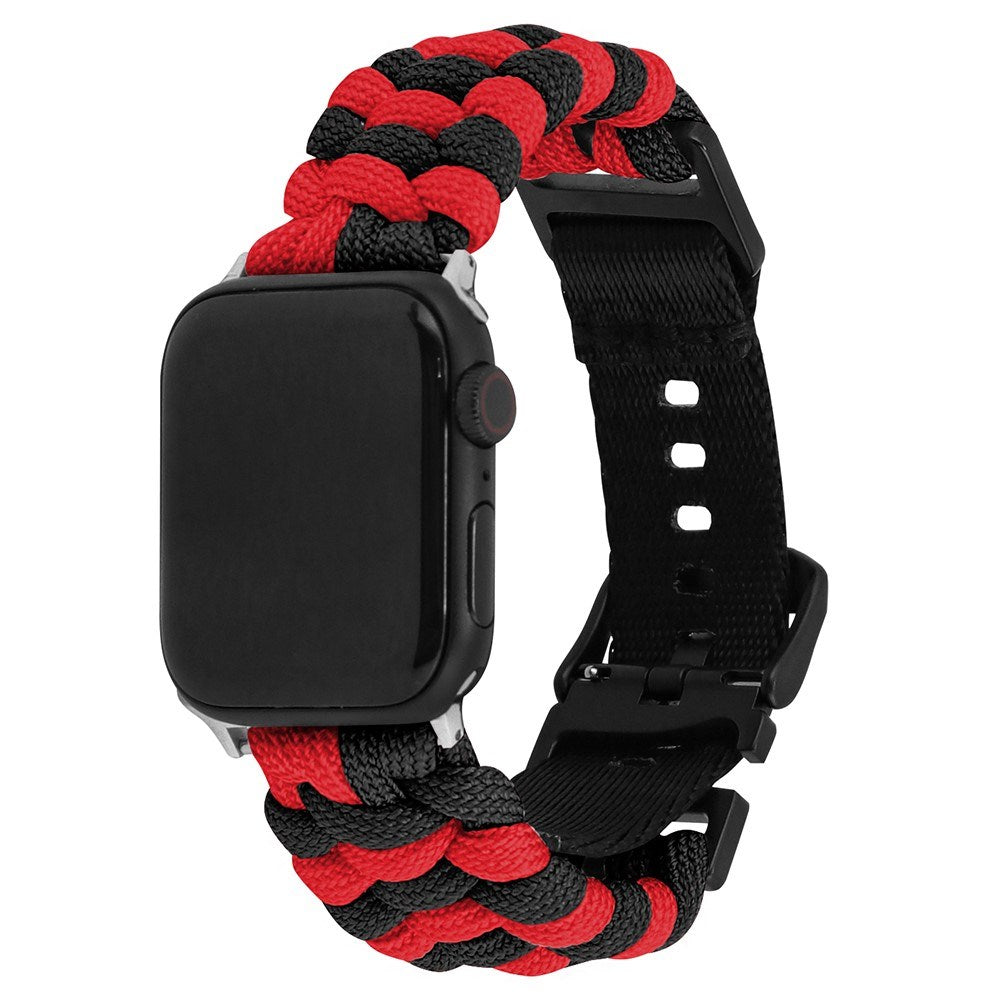 Apple Watch (42/44/SE/45/46/49mm) EIDERWOOD Flätat Nylon Armband - Röd / Svart