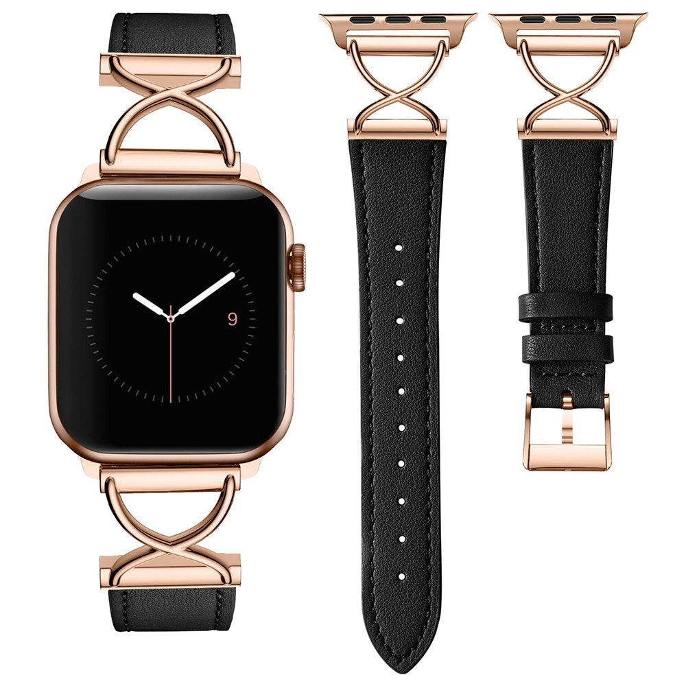 Apple Watch (38/40/SE/41/42mm) Neutralt Konstläderrem - Svart / Rose Gold