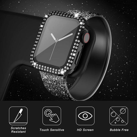 Apple Watch (38mm) Hårdplastskal m. Inbyggd skärmskydd - Black & Rhinestones