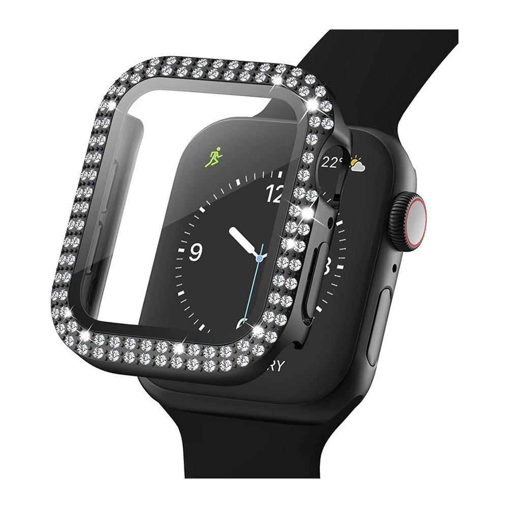 Apple Watch (38mm) Hårdplastskal m. Inbyggd skärmskydd - Black & Rhinestones