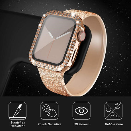 Apple Watch (38mm) Hårdplastskal m. Inbyggd skärmskydd - Rose Gold & Rhinestones