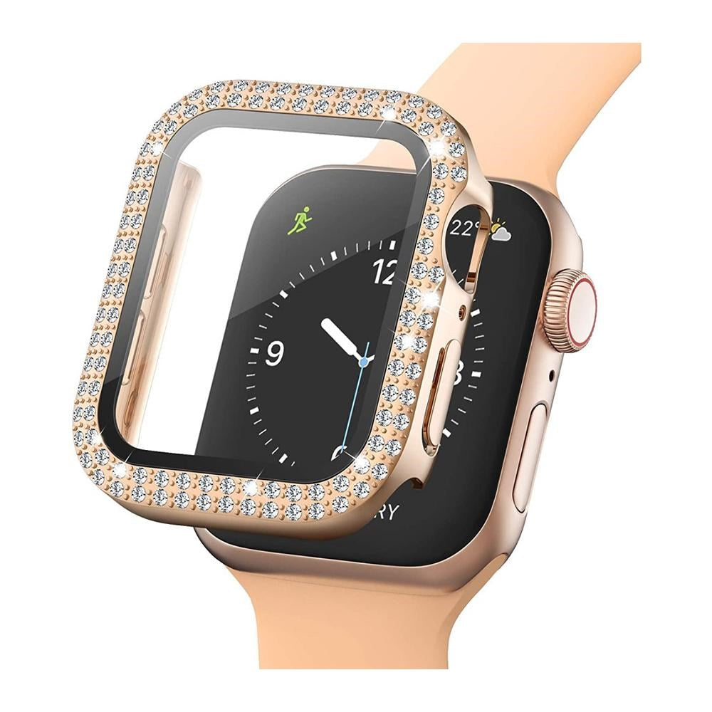 Apple Watch (40mm) Skal Hårdplast med Inbyggt Skärmskydd - Rött Guld / Strass