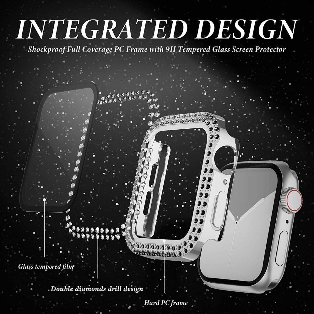 Apple Watch (38mm) Hårdplastskal m. Inbyggd skärmskydd - Silver & strass