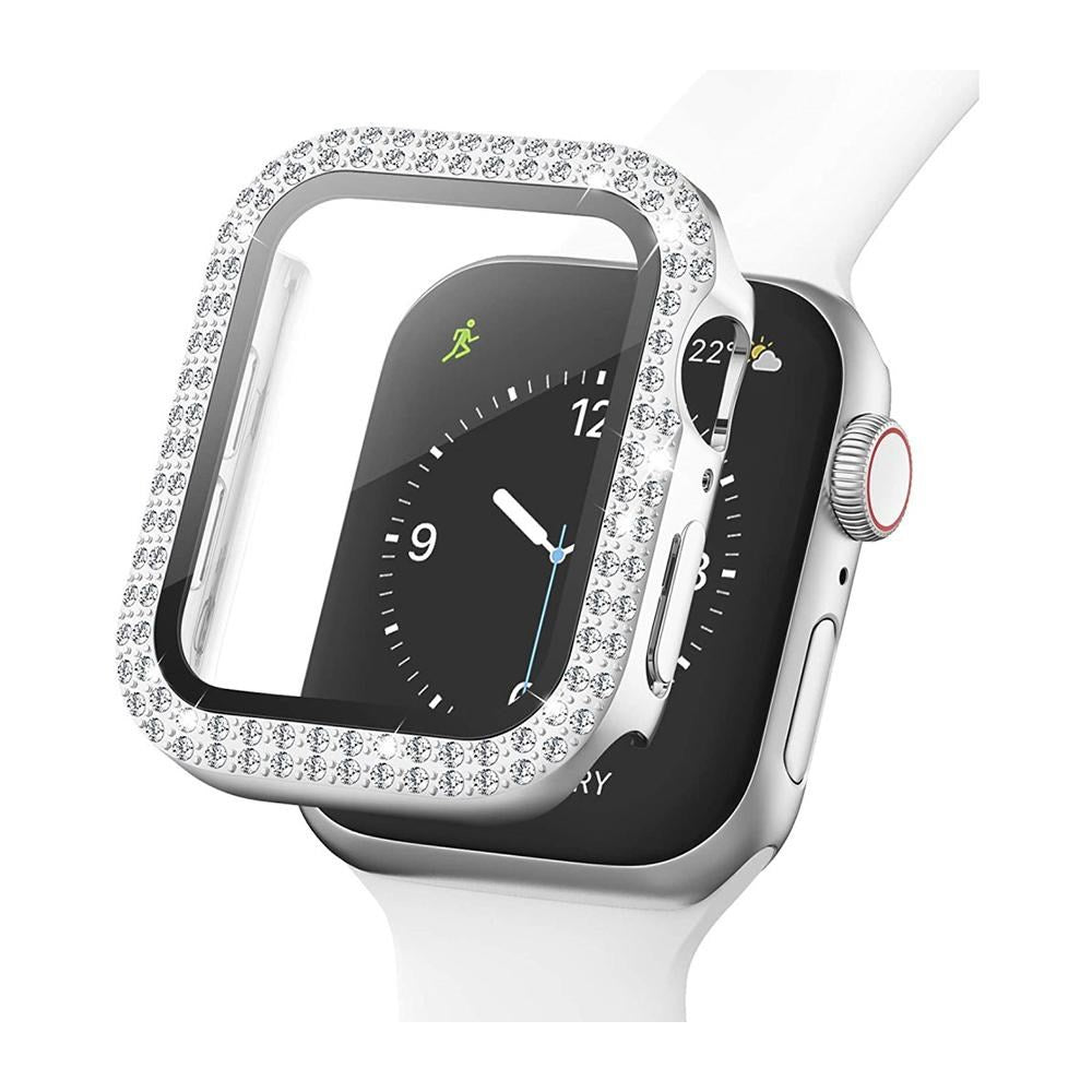 Apple Watch (44mm) Skal Hårdplast med Inbyggt Skärmskydd - Silver / Strass