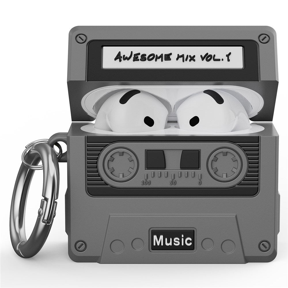 Apple AirPods (4. Gen.) Silikon Skal m. Kassettband Design - Grå