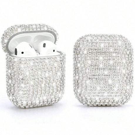 Apple AirPods (1. & 2. Gen.) Hårt Plast Fodral med Strass - Silver