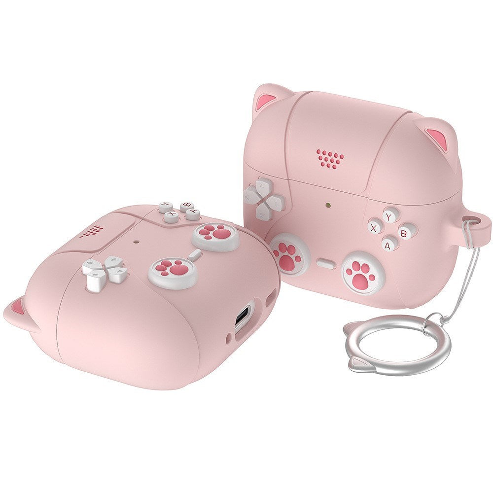 Apple AirPods Pro (3. Gen.) Silikon Katt Skal m. Gamer Design - Rosa