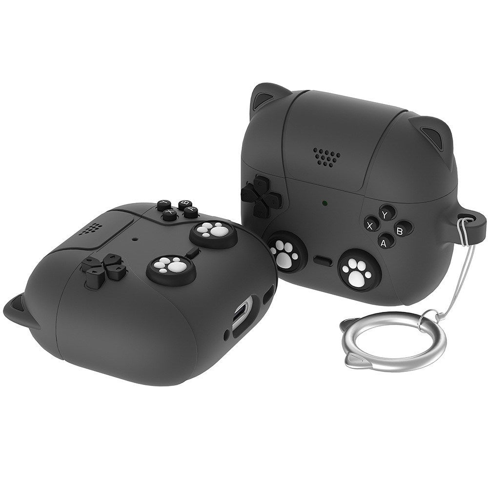 Apple AirPods Pro (3. Gen.) Silikon Katt Skal m. Gamer Design - Grå