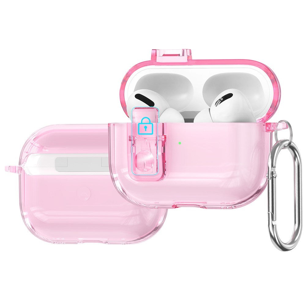 Apple AirPods Pro (3. gen.) Hybrid Plast Skal m. Karabinhake - Genomskinlig Glitter / Rosa
