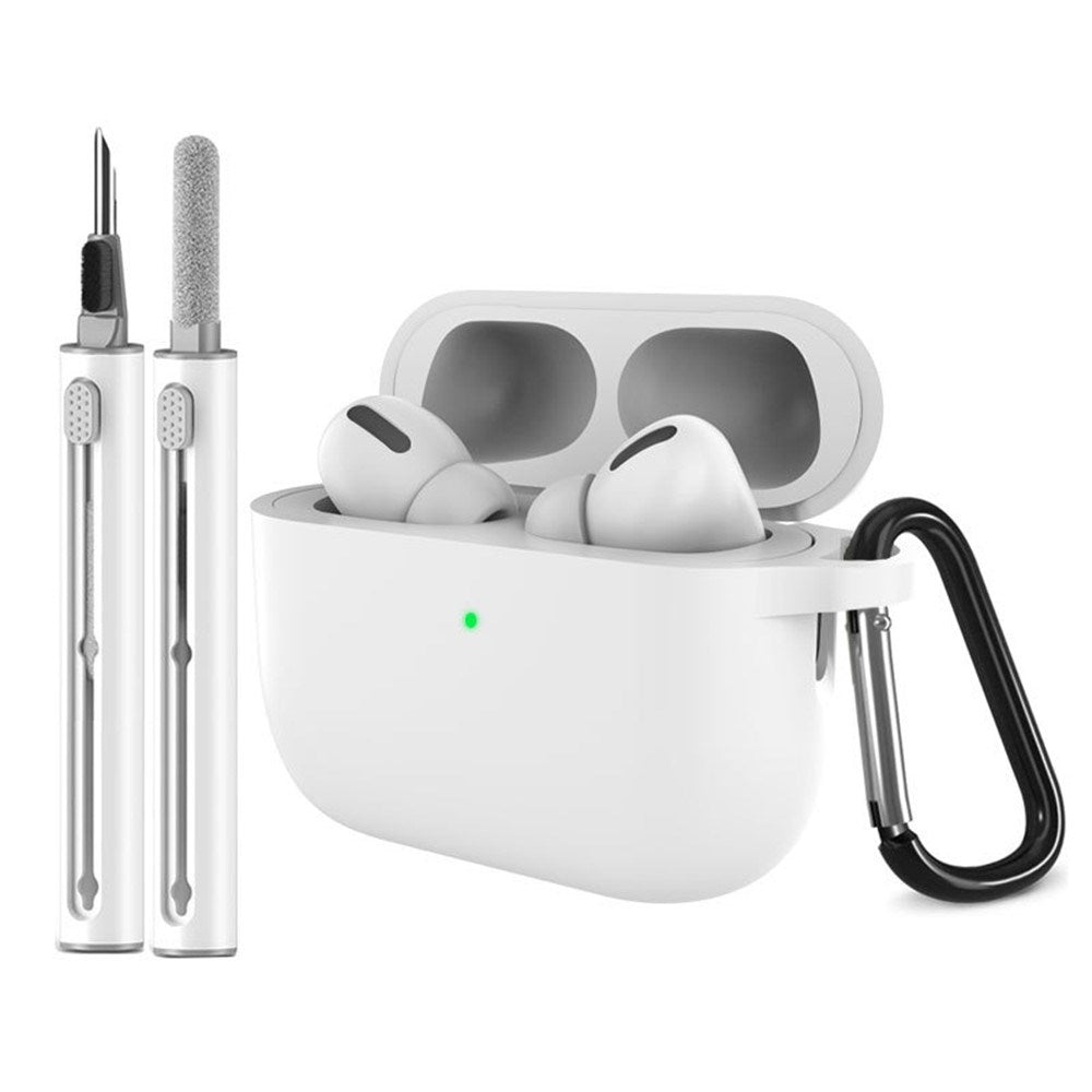Apple AirPods Pro (3. gen.) Silikon Skal m. Karabinhake & Rengöringspenna - White