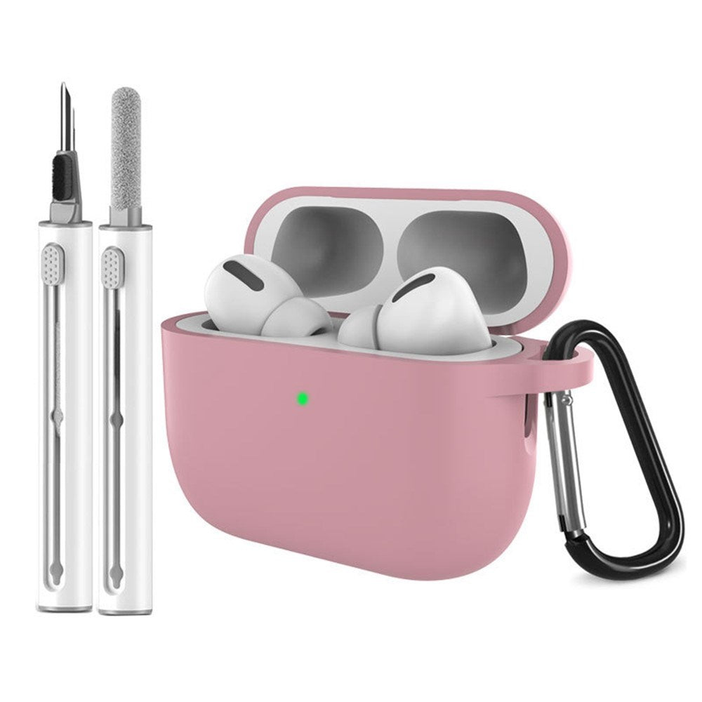Apple AirPods Pro (3. gen.) Silikon Skal m. Karabinhake & Rengöringspenna - Deep Pink