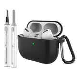 Apple AirPods Pro (3. gen.) Silikon Skal m. Karabinhake & Rengöringspenna - Black