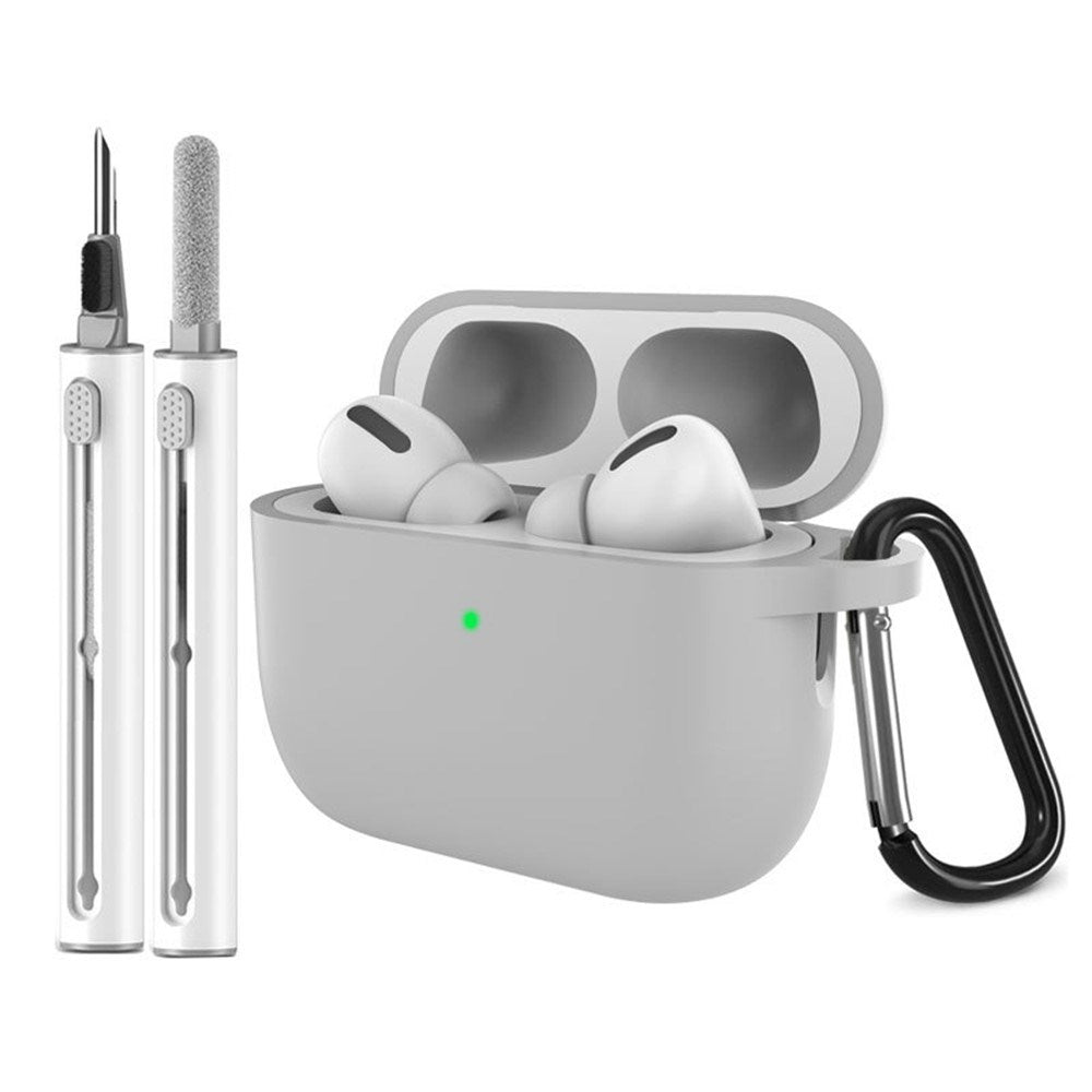 Apple AirPods Pro (3. gen.) Silikon Skal m. Karabinhake & Rengöringspenna - Grey