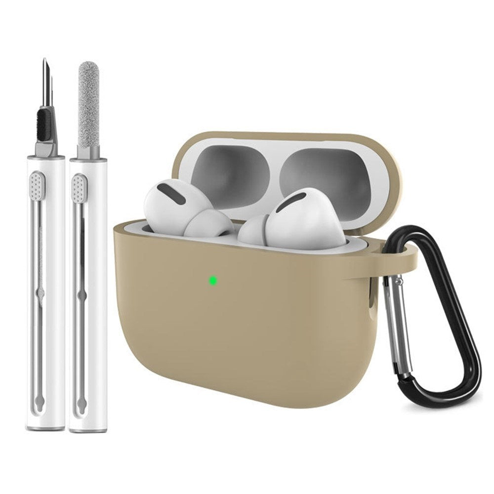 Apple AirPods Pro (3. gen.) Silikon Skal m. Karabinhake & Rengöringspenna - Beige