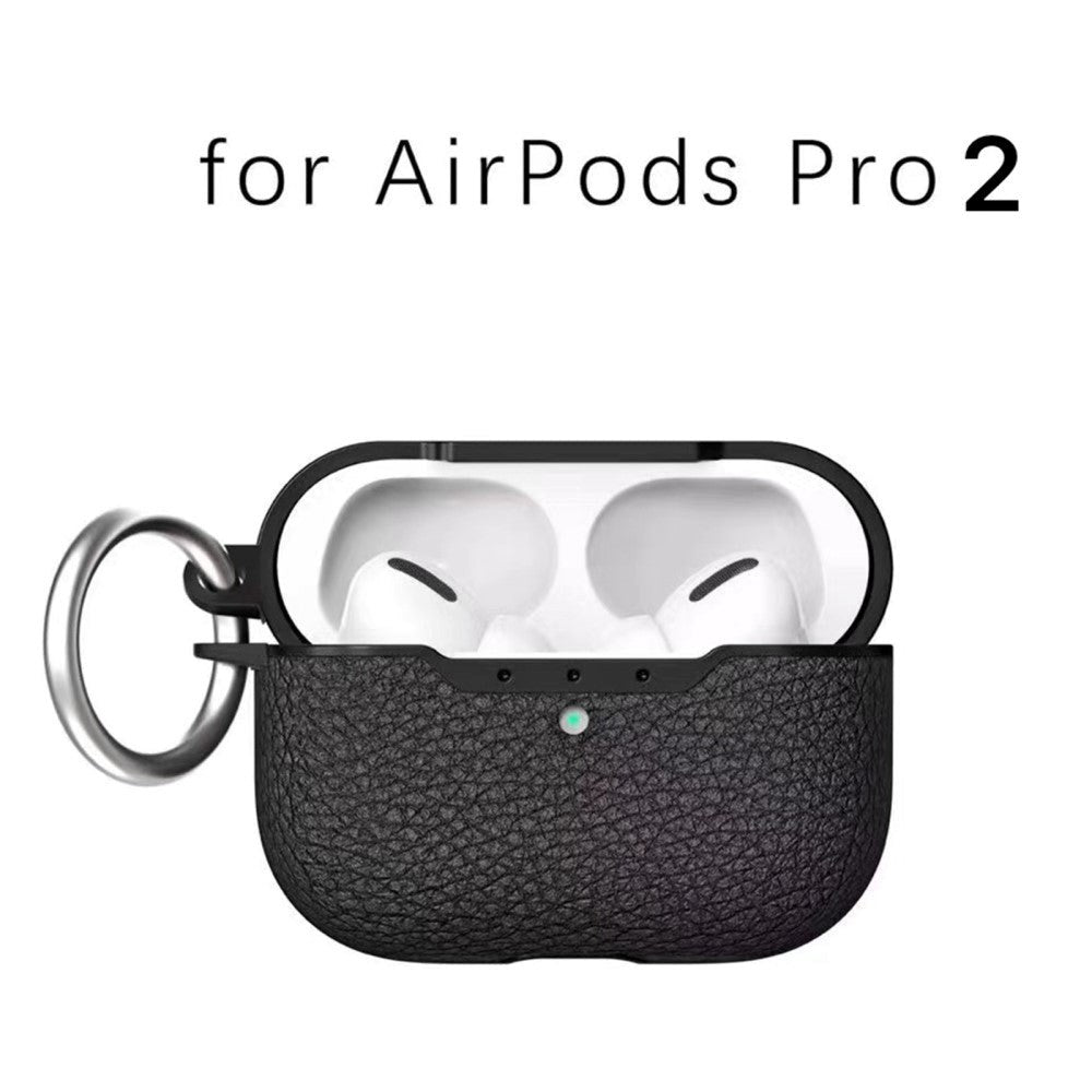 Apple AirPods Pro 2nd Gen (2022) Plast Fodral med Läderstruktur och Nyckelring - Svart