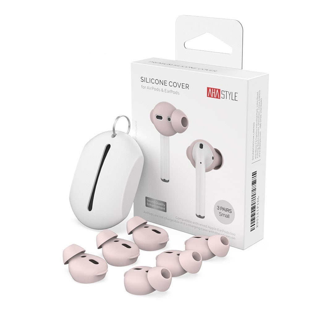 Apple AirPods (1. & 2. Gen.) Öronsnäckor 3-Pack med Förvaringsfodral – Storlek S – Rosa