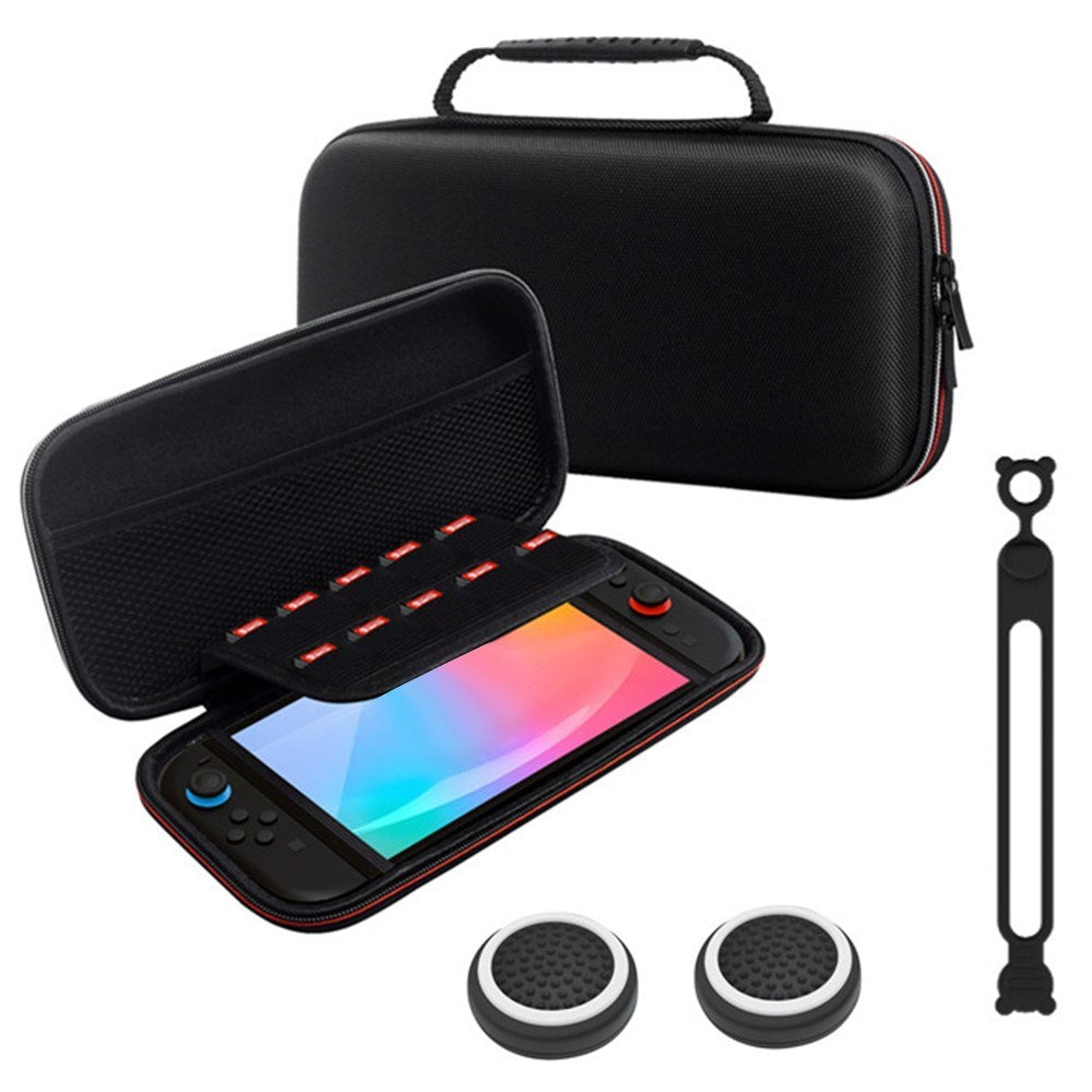 Nintendo Switch 2 Förvaringsväska m. Silikon Kabelbindare & Joystick Grip Caps - Svart / Röd / Vit