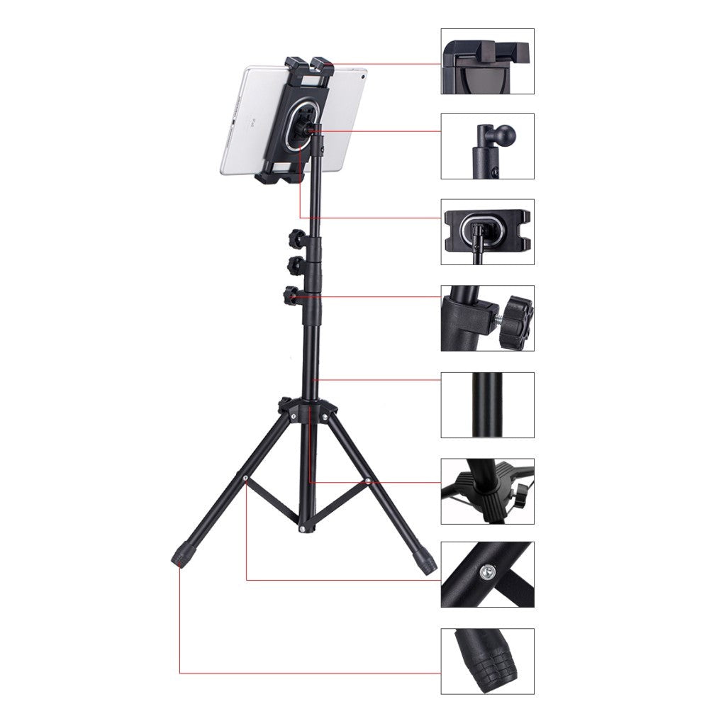 Tripod Telefonstativ i metall m. 360 ° rotation och väska - Svart