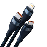 Baseus Flash Series 2 - 3-i-1 100W USB Multi-Kabel med USB-C, Lightning & Micro-USB - 1,2 Meter - Blå